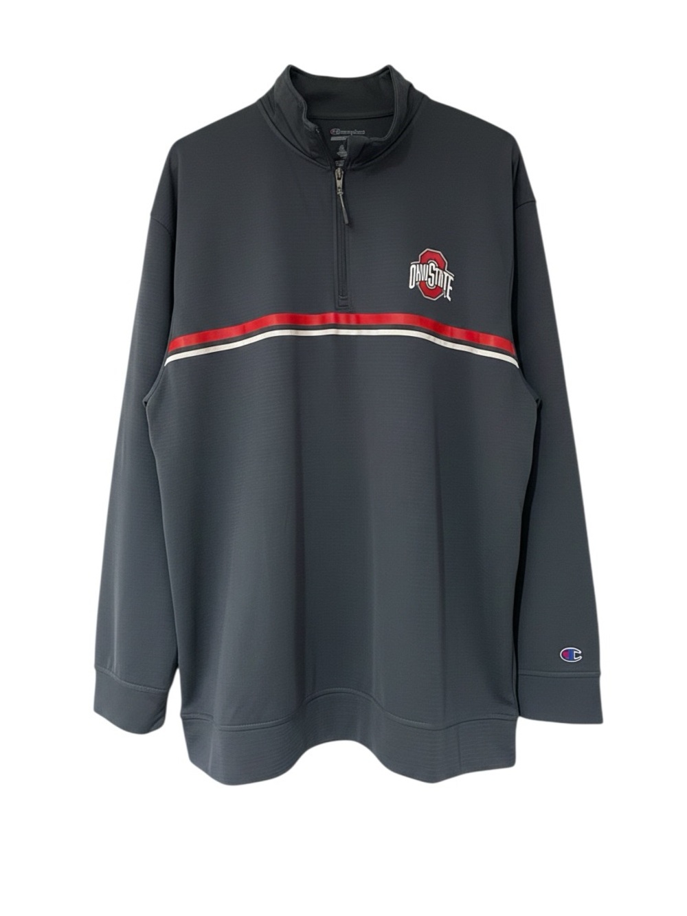 Champion Men's Gray 1/4 Zip Pullover with Red & White Chest Stripe - Picture 1 of 4